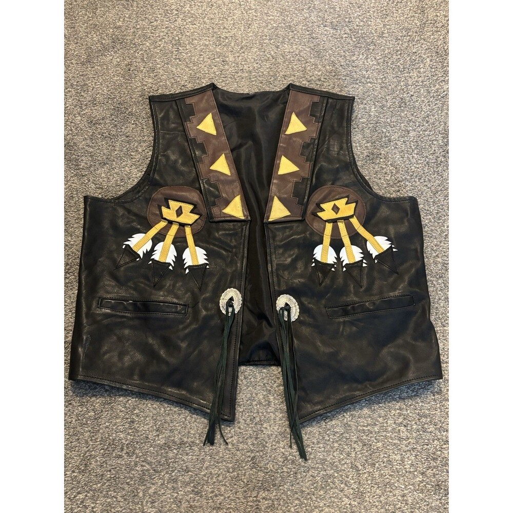 Vintage Leather Vest Tassel Native American Indian Motorcycle Southwest Size XXL